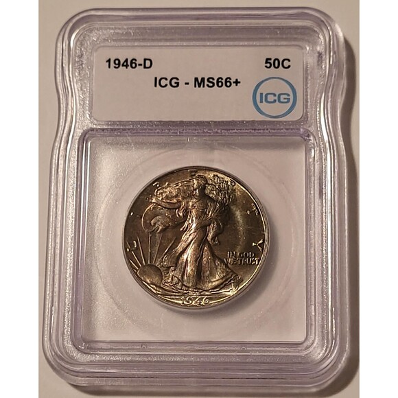 1946 D Walking Liberty Half Dollar MS66+ ICG Toned - Picture 1 of 4